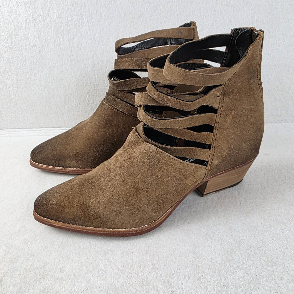 Free People Lost Valley Boots Womens 38 Taupe Suede Strappy Ankle Booties 7.5